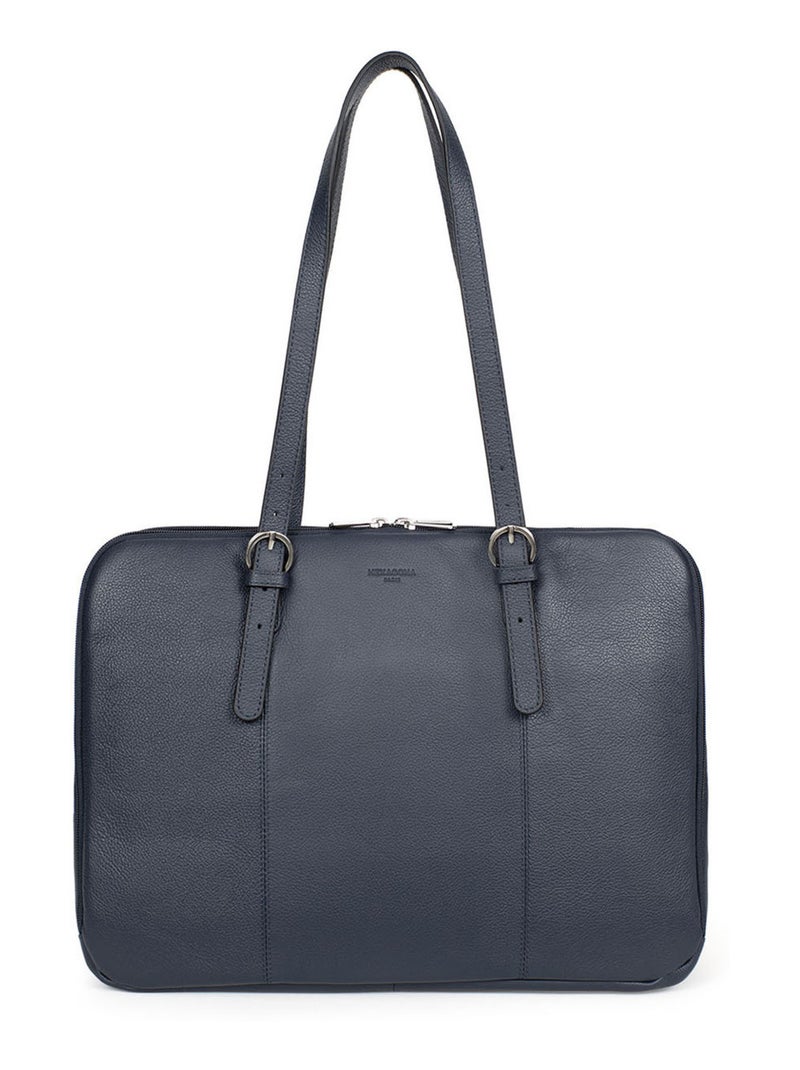 Sac porté épaule 2 anses  15" & A4  Cuir CONFORT Bleu marine - Kiabi
