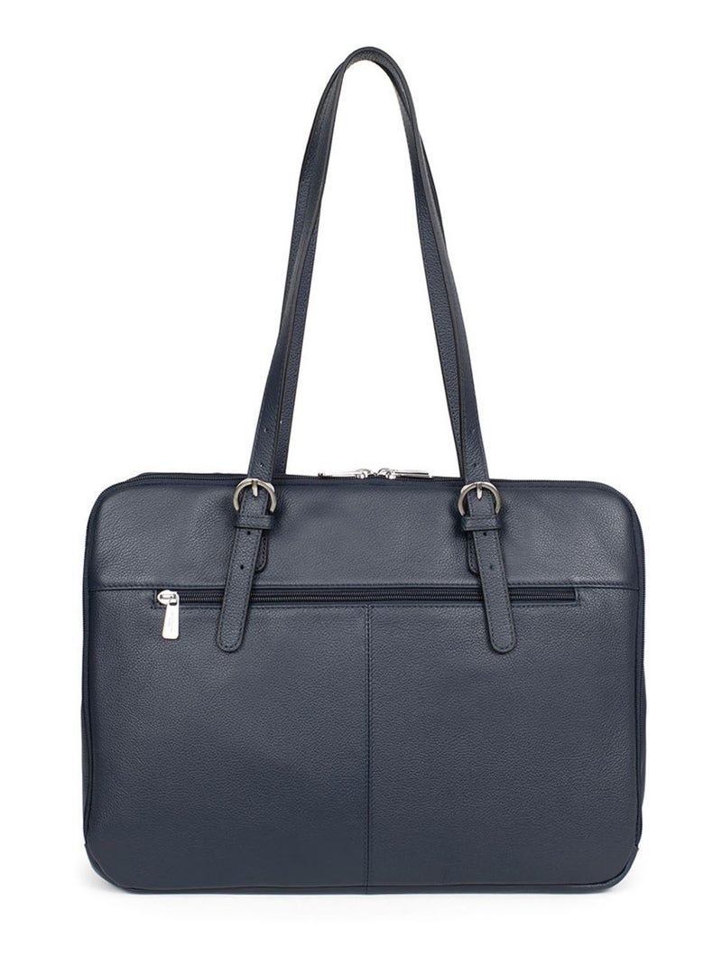 Sac porté épaule 2 anses  15" & A4  Cuir CONFORT Bleu marine - Kiabi