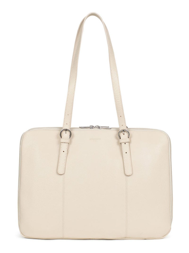 Sac porté épaule 2 anses  15" & A4  Cuir CONFORT Ivoire - Kiabi