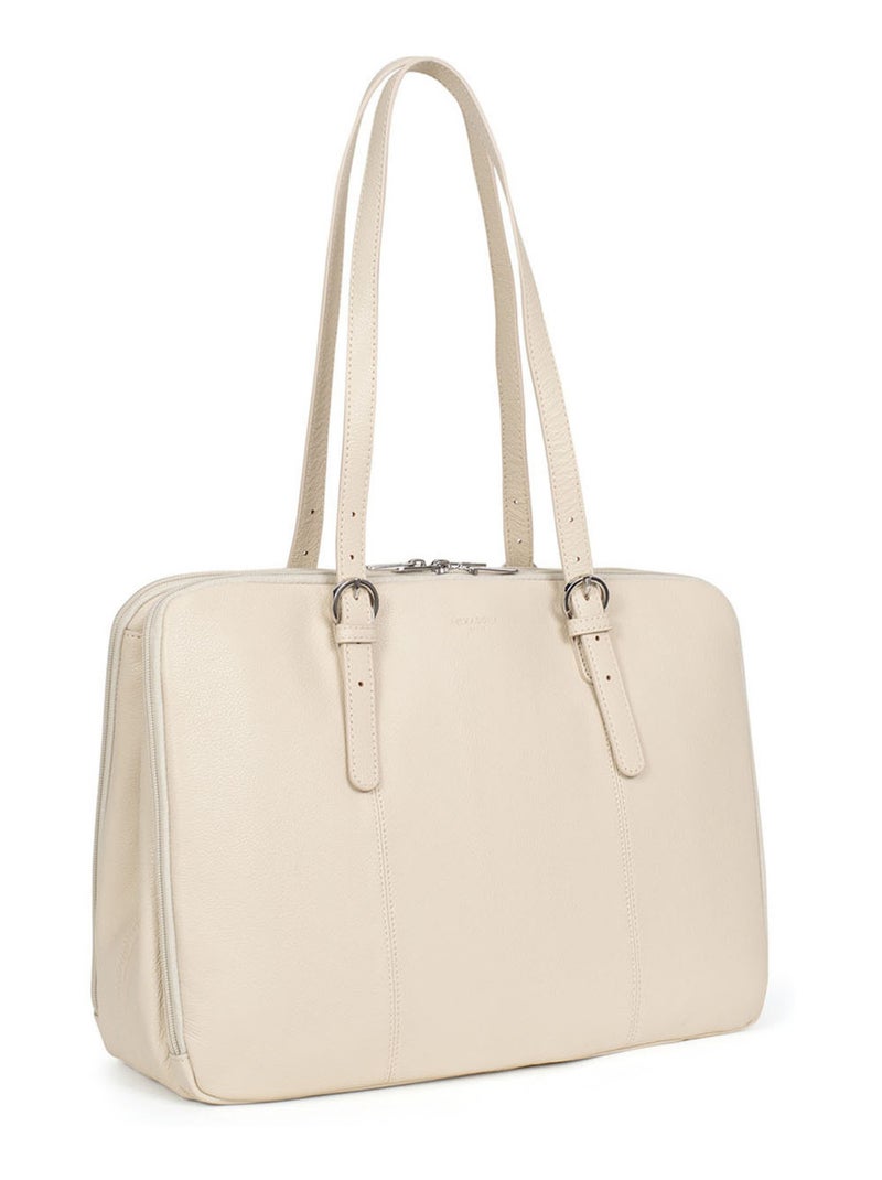 Sac porté épaule 2 anses  15" & A4  Cuir CONFORT Ivoire - Kiabi