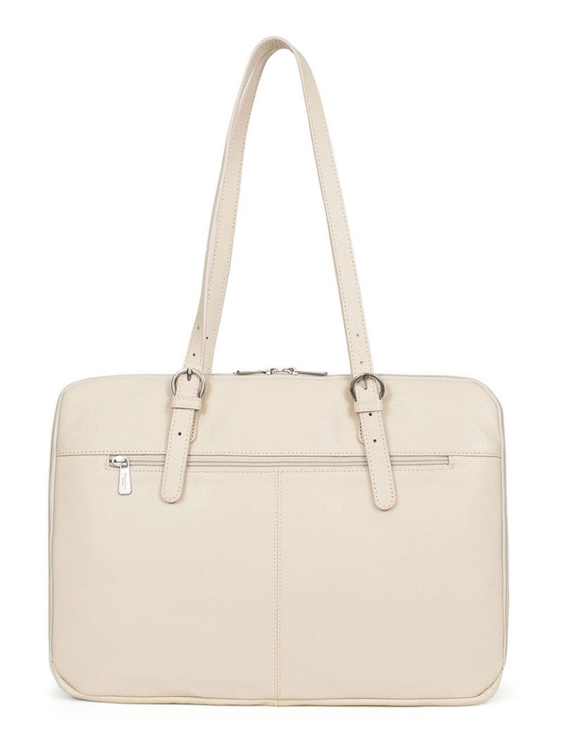 Sac porté épaule 2 anses  15" & A4  Cuir CONFORT Ivoire - Kiabi