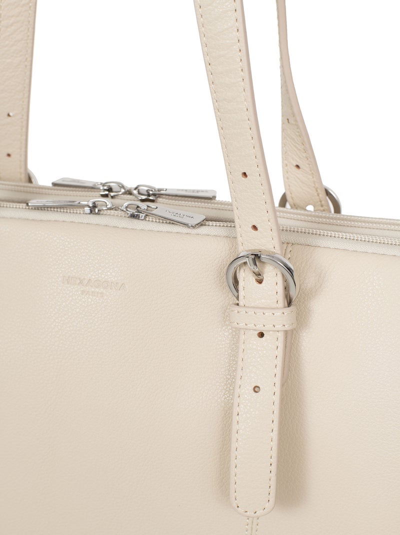Sac porté épaule 2 anses  15" & A4  Cuir CONFORT Ivoire - Kiabi