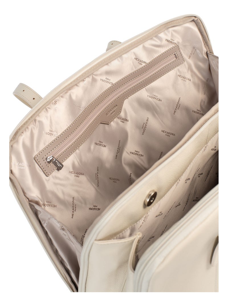 Sac porté épaule 2 anses  15" & A4  Cuir CONFORT Ivoire - Kiabi
