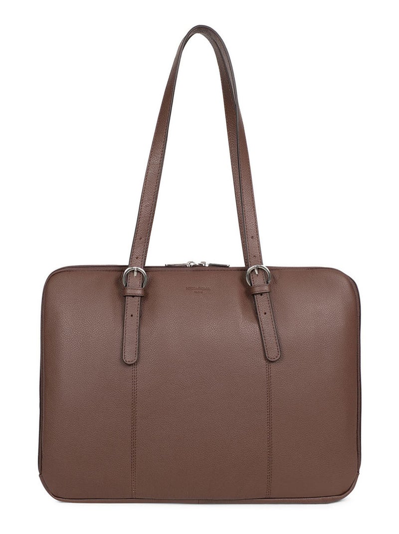 Sac porté épaule 2 anses  15" & A4  Cuir CONFORT Marron chocolat - Kiabi