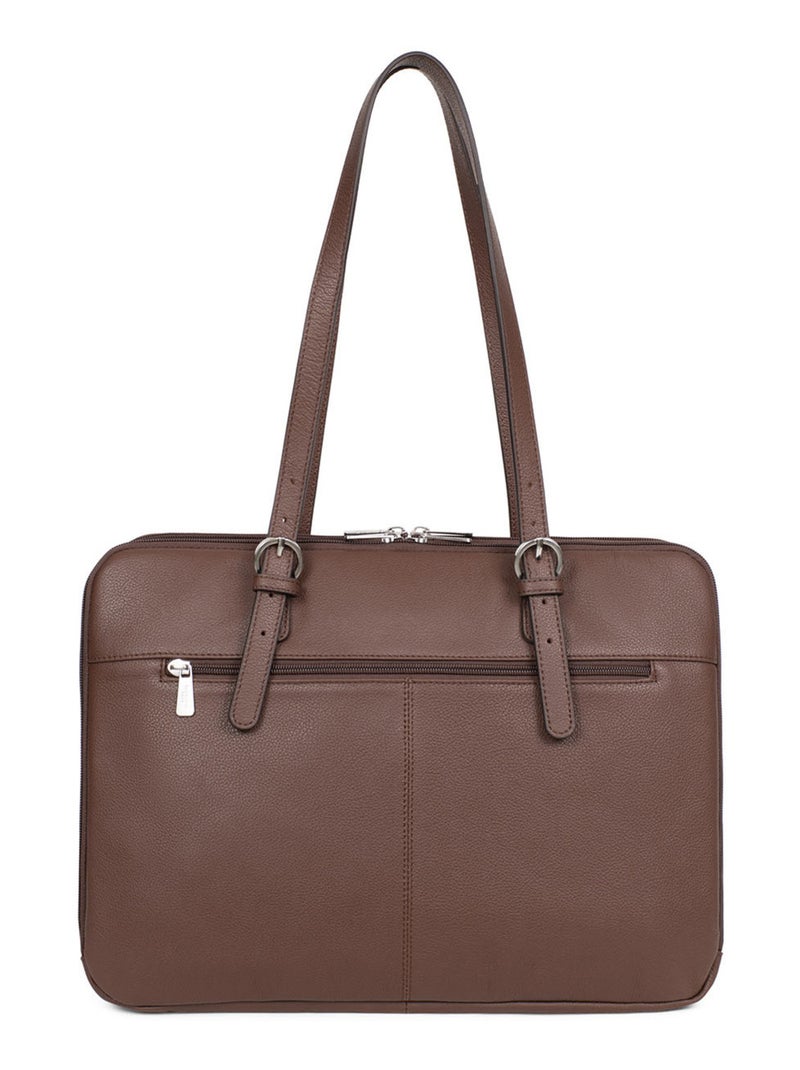 Sac porté épaule 2 anses  15" & A4  Cuir CONFORT Marron chocolat - Kiabi