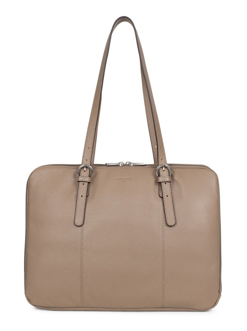 Sac porté épaule 2 anses  15" & A4  Cuir CONFORT Marron clair - Kiabi