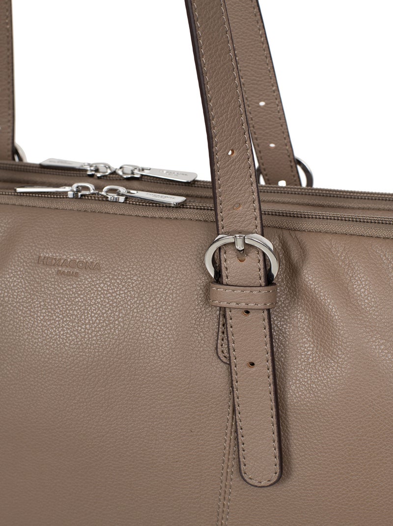 Sac porté épaule 2 anses  15" & A4  Cuir CONFORT Marron clair - Kiabi