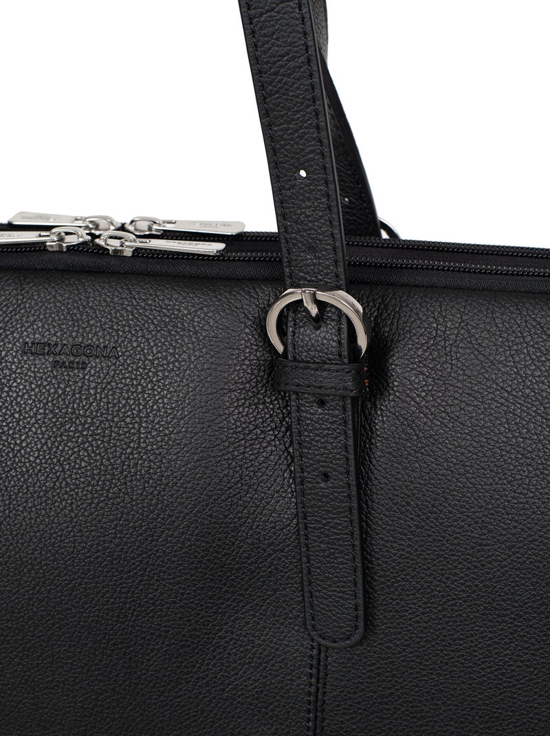 Sac porté épaule 2 anses  15" & A4  Cuir CONFORT Noir - Kiabi