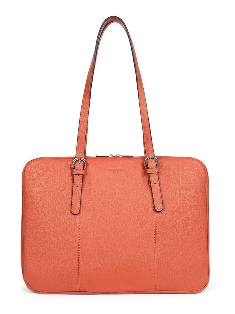 Sac porté épaule 2 anses  15" & A4  Cuir CONFORT Orange - Kiabi