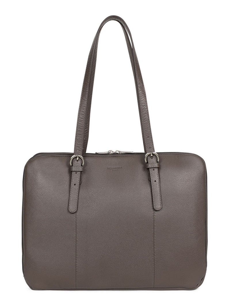 Sac porté épaule 2 anses  15" & A4  Cuir CONFORT Taupe - Kiabi