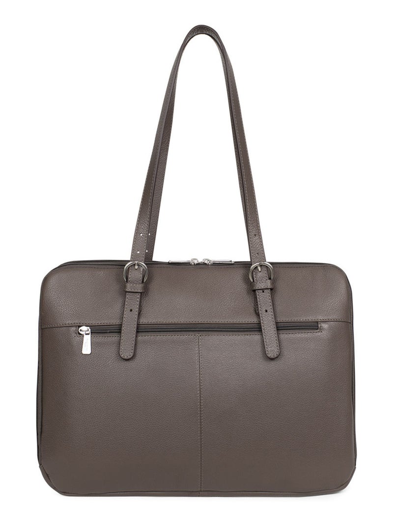 Sac porté épaule 2 anses  15" & A4  Cuir CONFORT Taupe - Kiabi