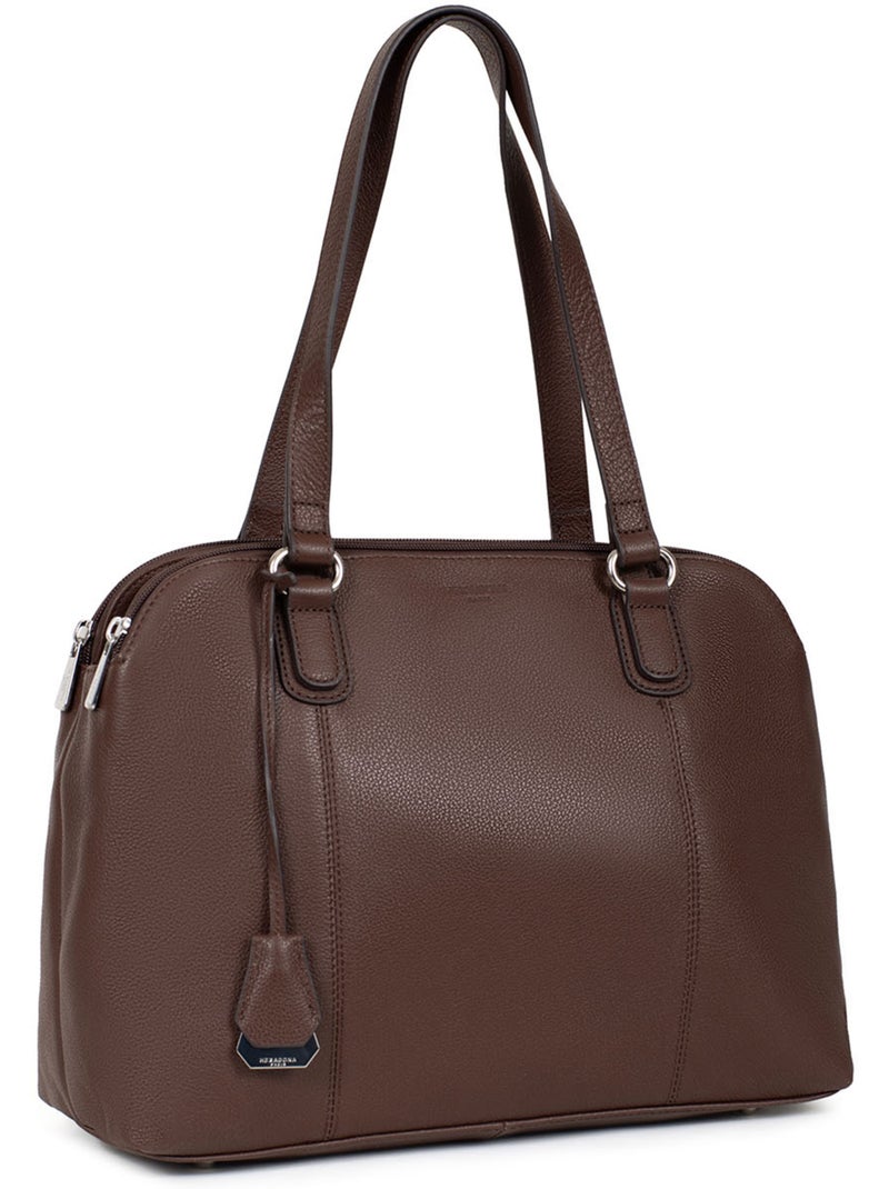 Sac porté épaule 2 anses  a4  cuir confort hexagona Marron chocolat - Kiabi