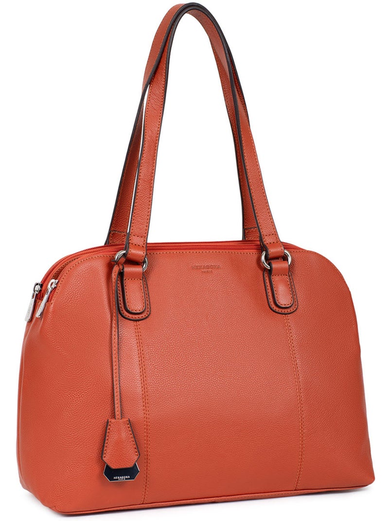 Sac porté épaule 2 anses  a4  cuir confort hexagona Orange - Kiabi