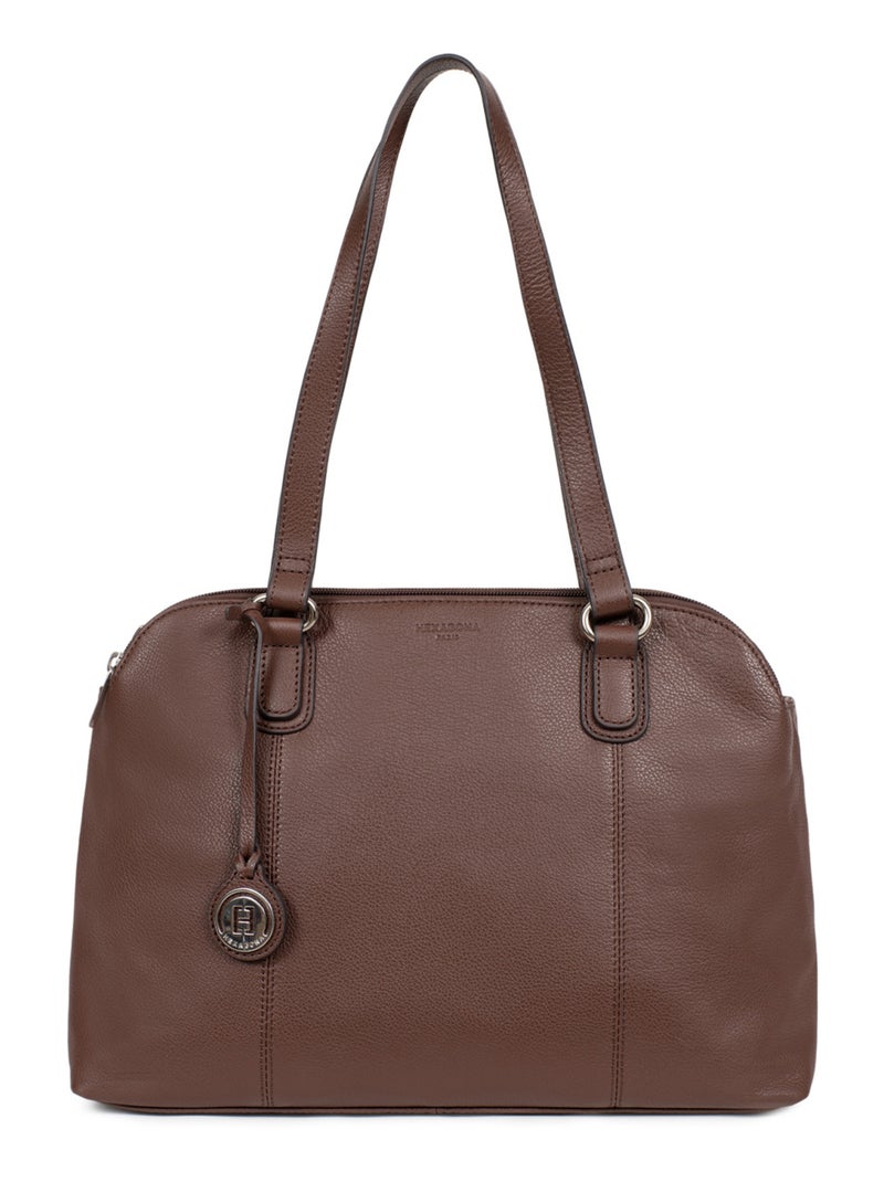 Sac porté épaule 2 anses  A4  Cuir CONFORT Marron chocolat - Kiabi