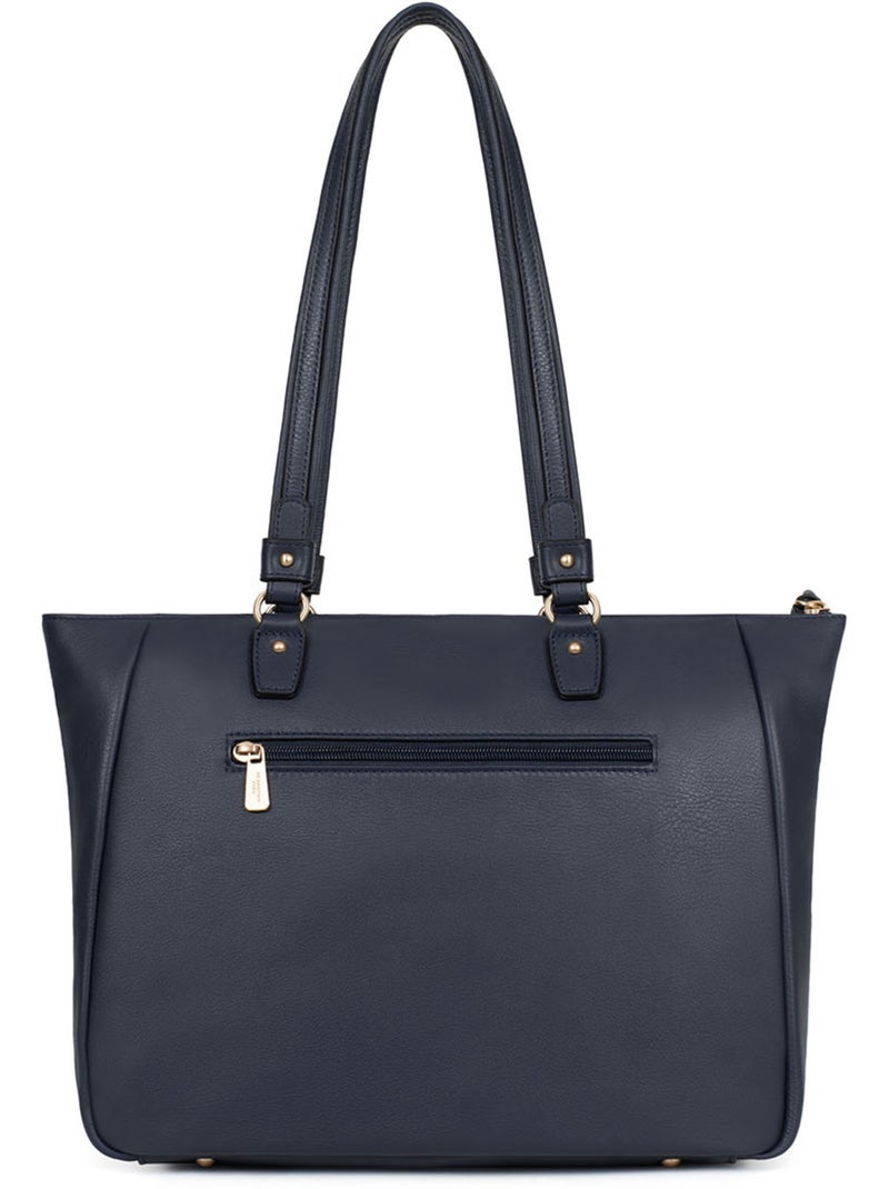 Sac porté épaule 2 anses  A4  Cuir de vachette TAIMA Bleu nuit - Kiabi