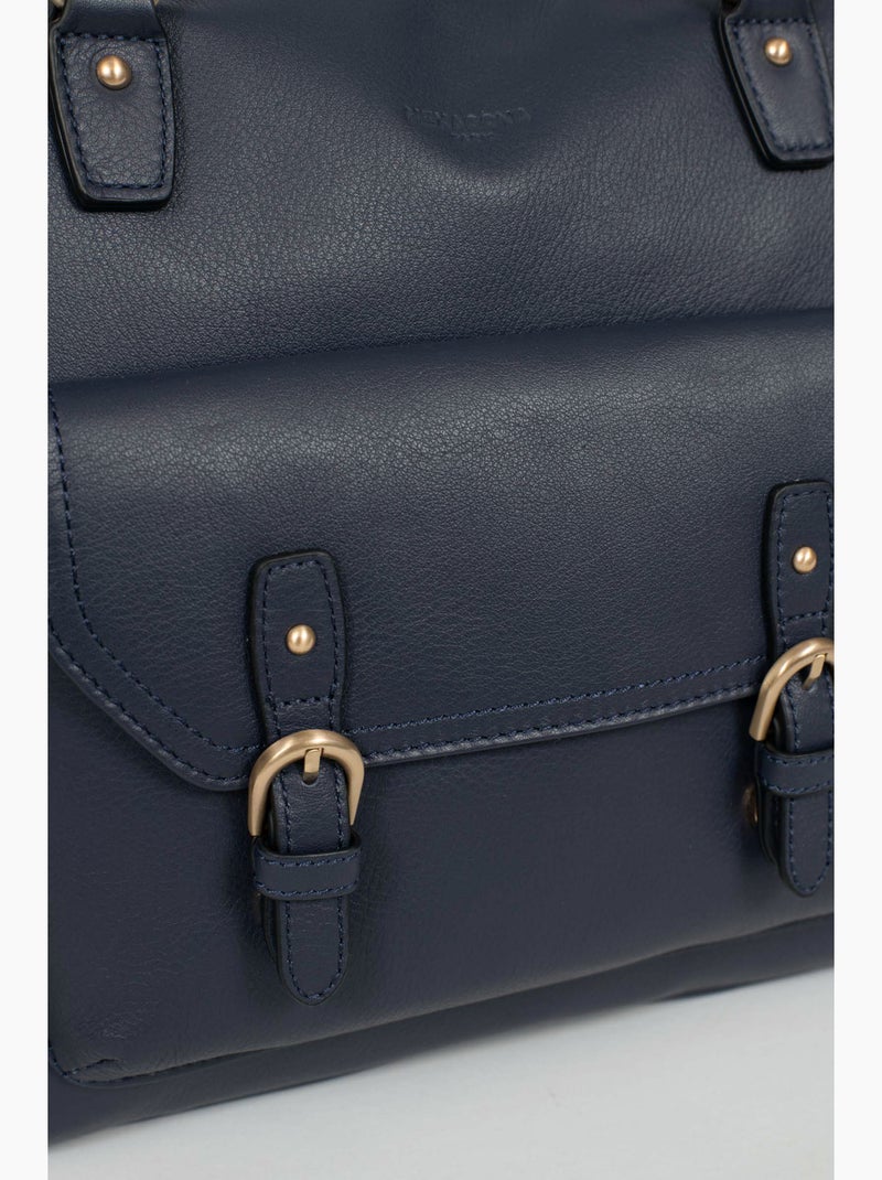 Sac porté épaule 2 anses  A4  Cuir de vachette TAIMA Bleu nuit - Kiabi