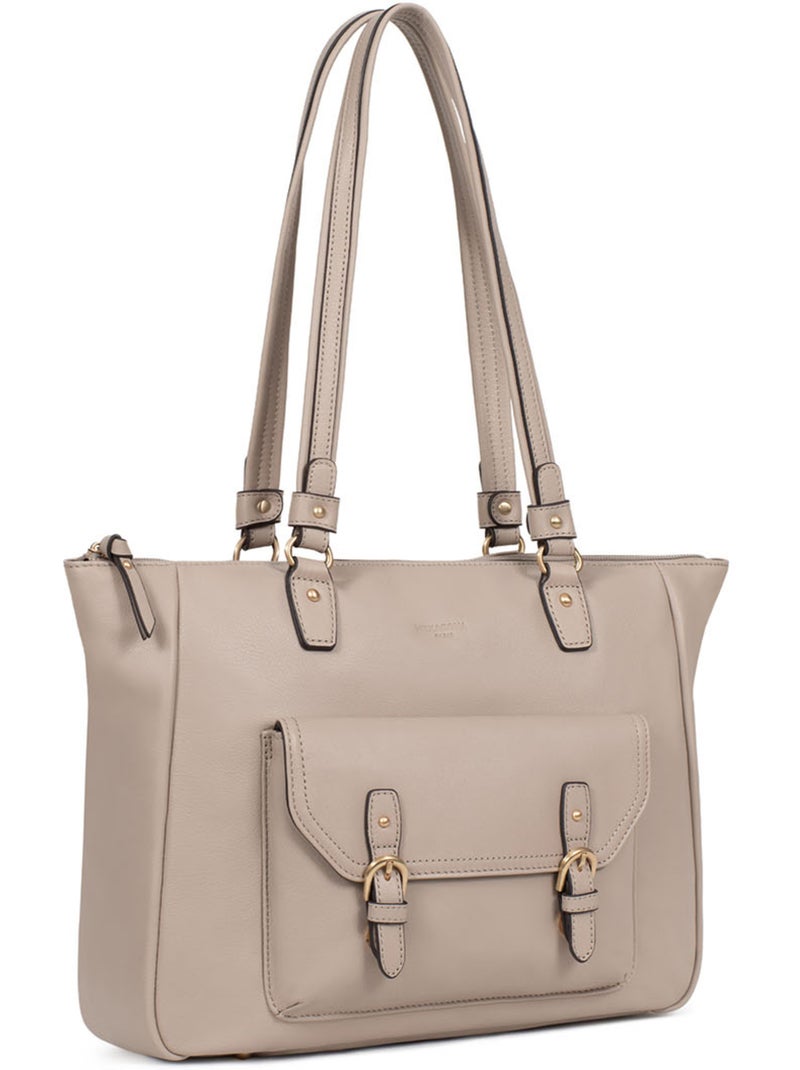 Sac porté épaule 2 anses  A4  Cuir de vachette TAIMA Gris - Kiabi