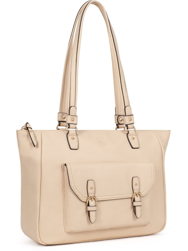 Sac porté épaule 2 anses  a4  cuir de vachette taima hexagona Crème - Kiabi