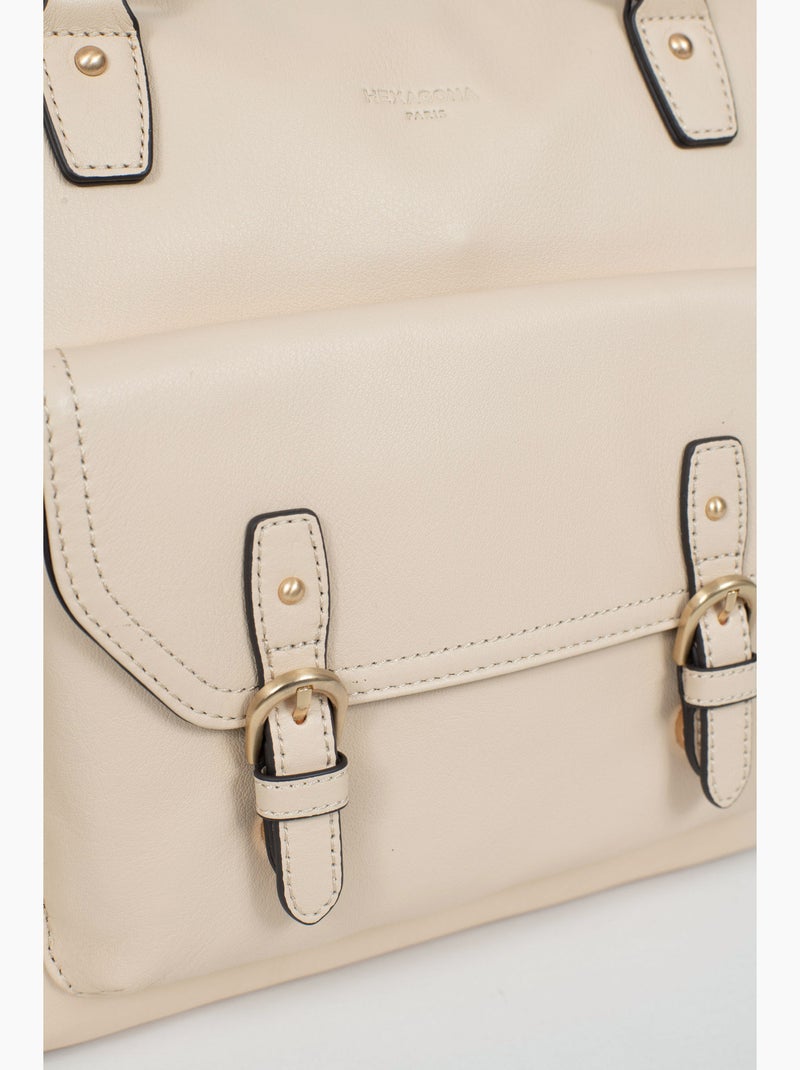 Sac porté épaule 2 anses  a4  cuir de vachette taima hexagona Crème - Kiabi
