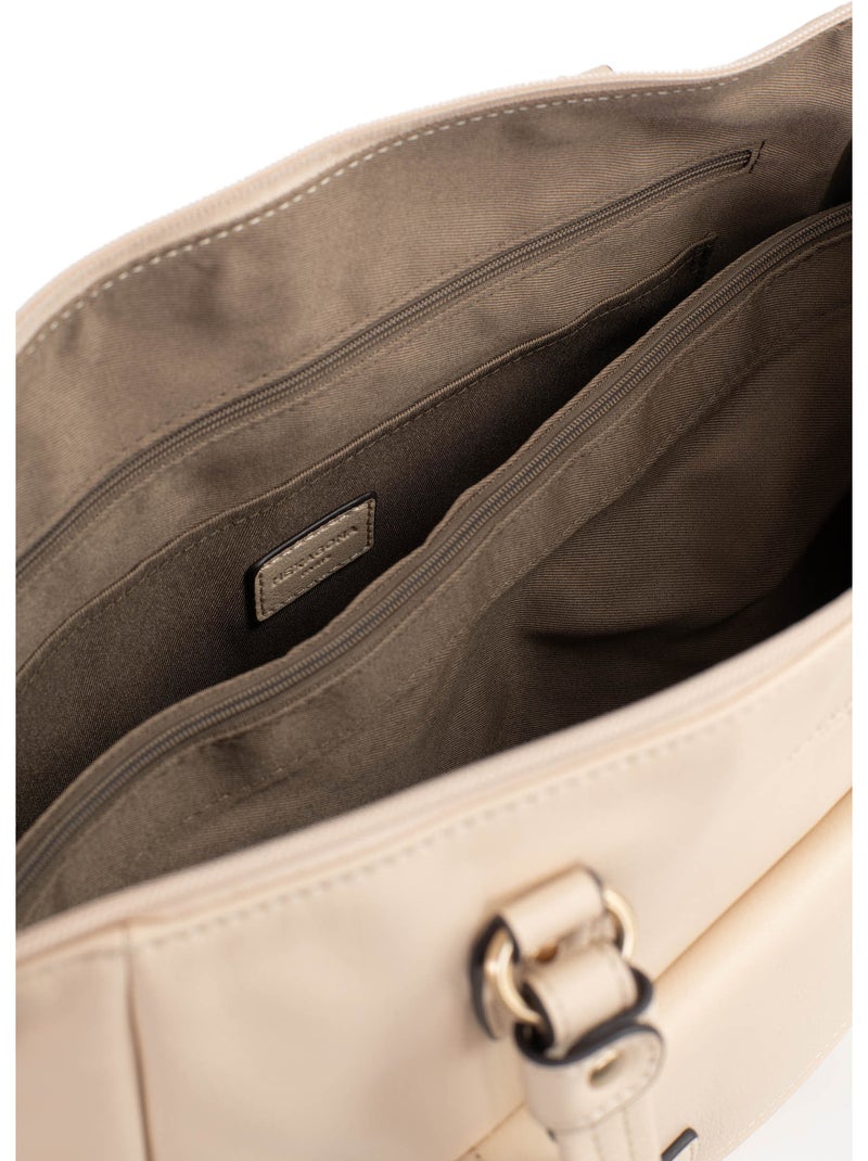 Sac porté épaule 2 anses  a4  cuir de vachette taima hexagona Crème - Kiabi