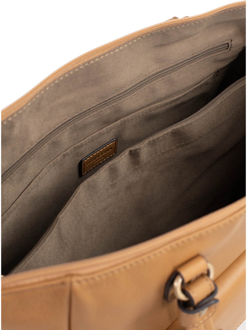 Sac porté épaule 2 anses  A4  Cuir de vachette TAIMA Marron havane - Kiabi