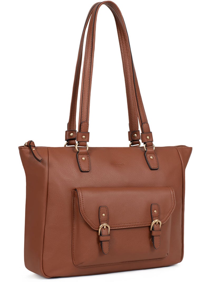 Sac porté épaule 2 anses  A4  Cuir de vachette TAIMA Marron - Kiabi