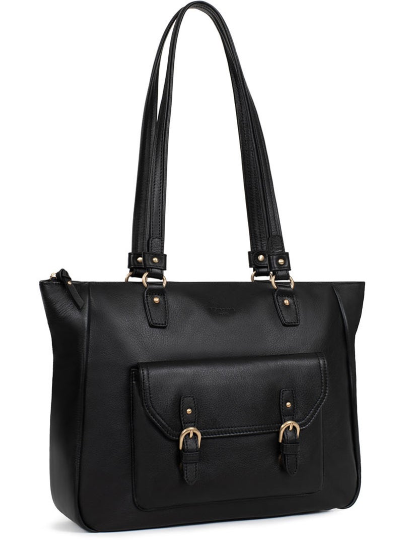 Sac porté épaule 2 anses  A4  Cuir de vachette TAIMA Noir - Kiabi