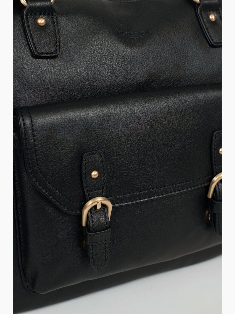 Sac porté épaule 2 anses  A4  Cuir de vachette TAIMA Noir - Kiabi