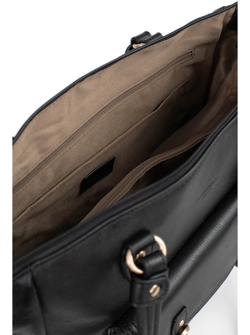 Sac porté épaule 2 anses  A4  Cuir de vachette TAIMA Noir - Kiabi