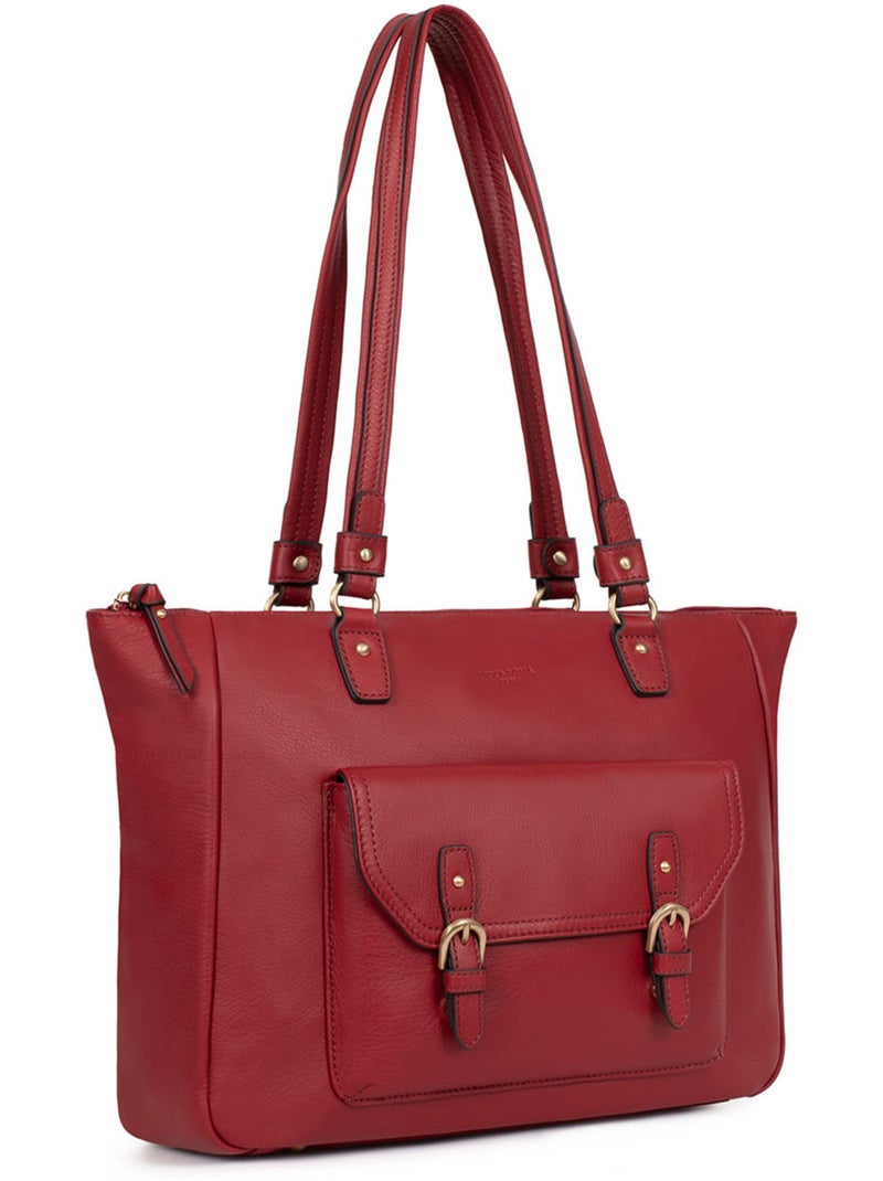 Sac porté épaule 2 anses  A4  Cuir de vachette TAIMA Rouge foncé - Kiabi