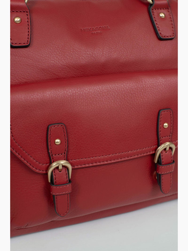 Sac porté épaule 2 anses  A4  Cuir de vachette TAIMA Rouge foncé - Kiabi