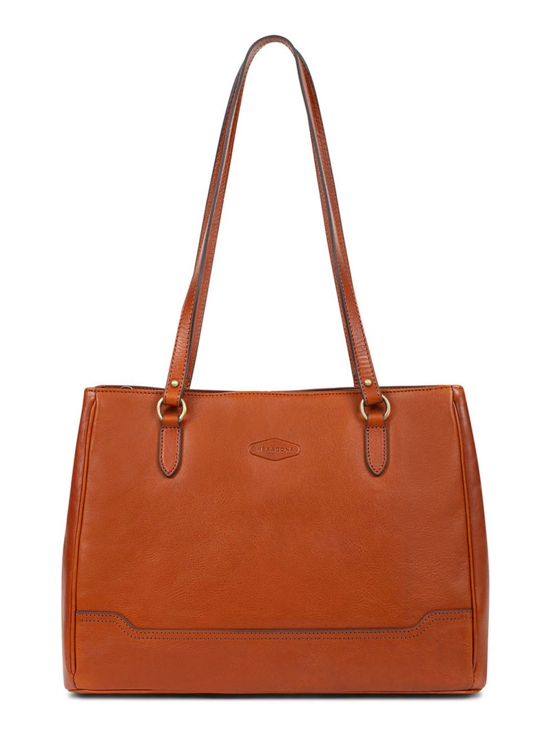 Sac porté épaule 2 anses  A4  Cuir JEANNE Cognac - Kiabi