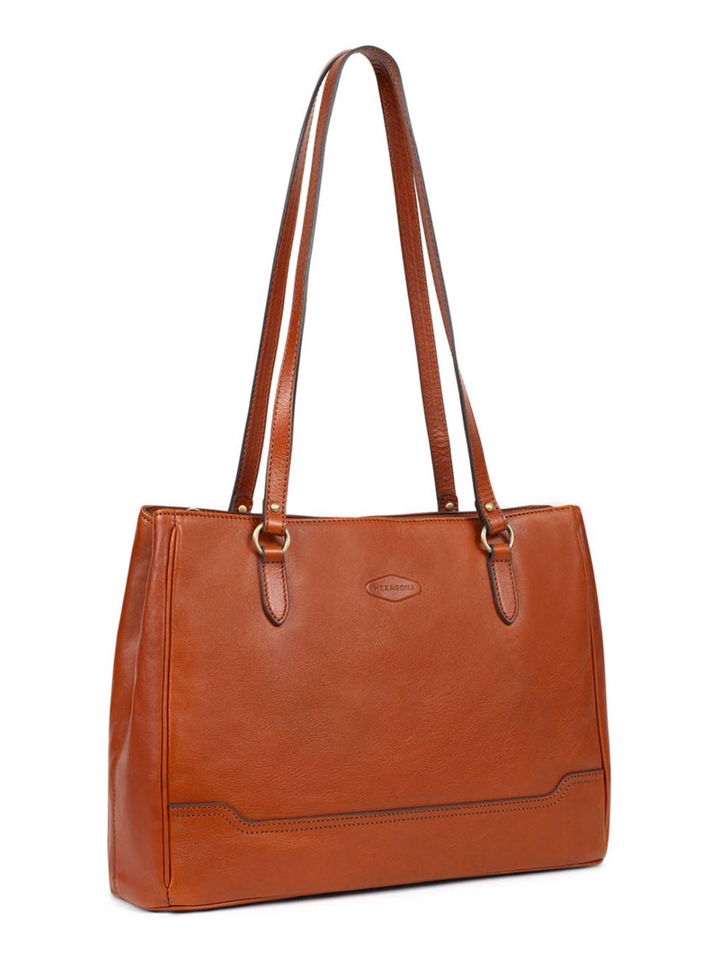 Sac porté épaule 2 anses  A4  Cuir JEANNE Cognac - Kiabi