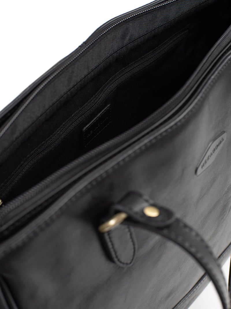 Sac porté épaule 2 anses  A4  Cuir JEANNE Noir - Kiabi