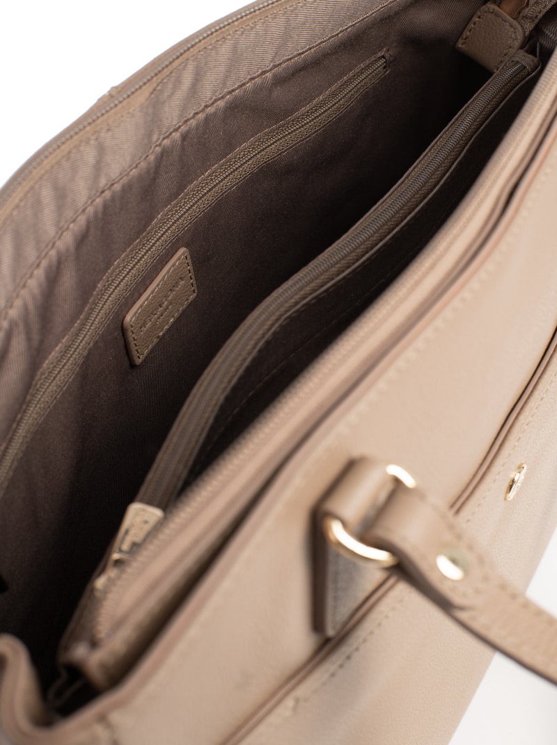 Sac porté épaule 2 anses  A4  Cuir LUNA Marron clair - Kiabi