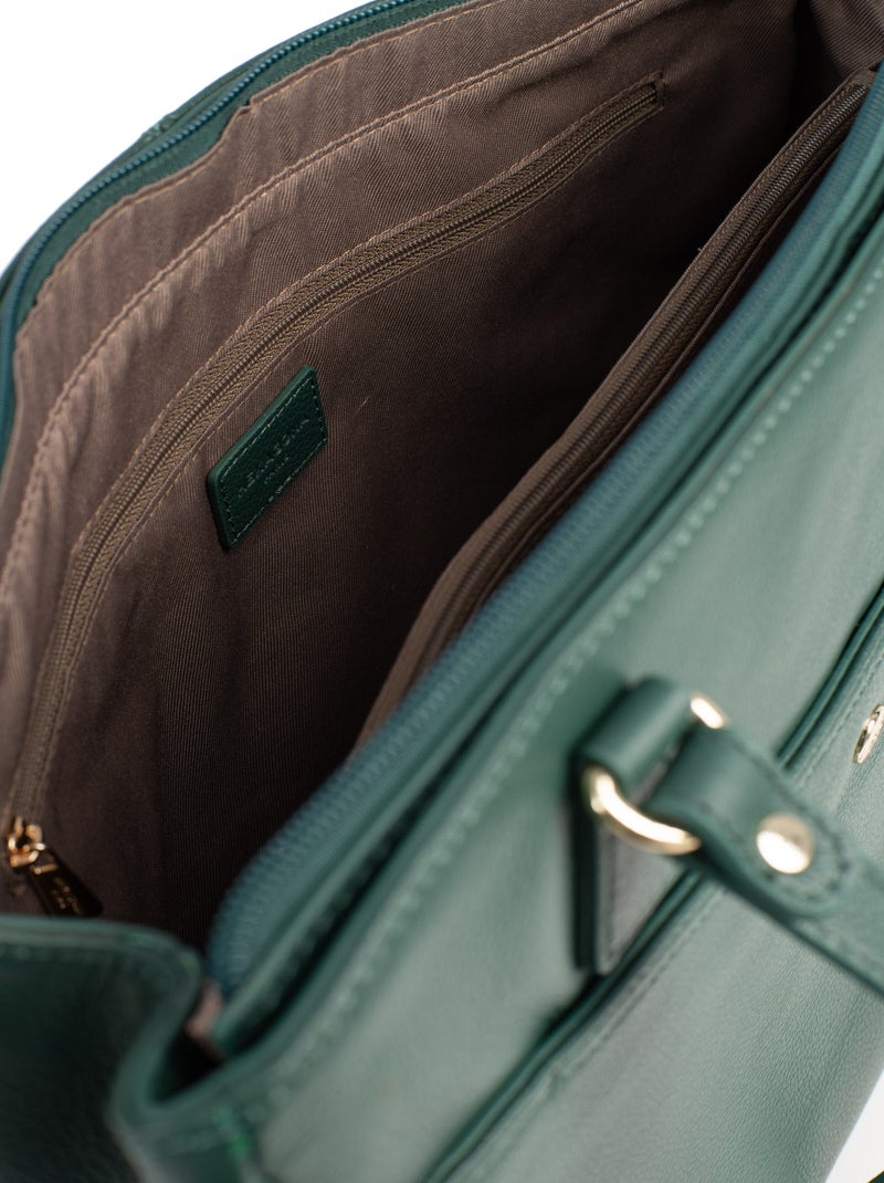 Sac porté épaule 2 anses  A4  Cuir LUNA Vert sapin - Kiabi