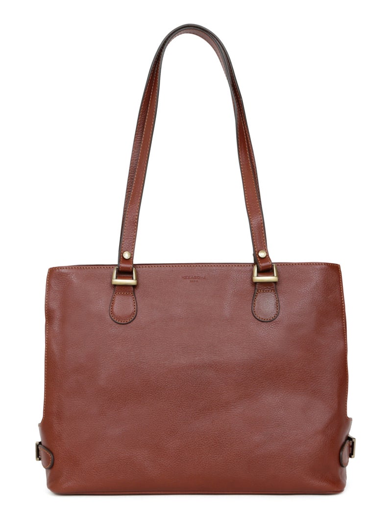 Sac porté épaule 2 anses  A4  Cuir RÉPUBLIQUE Marron - Kiabi