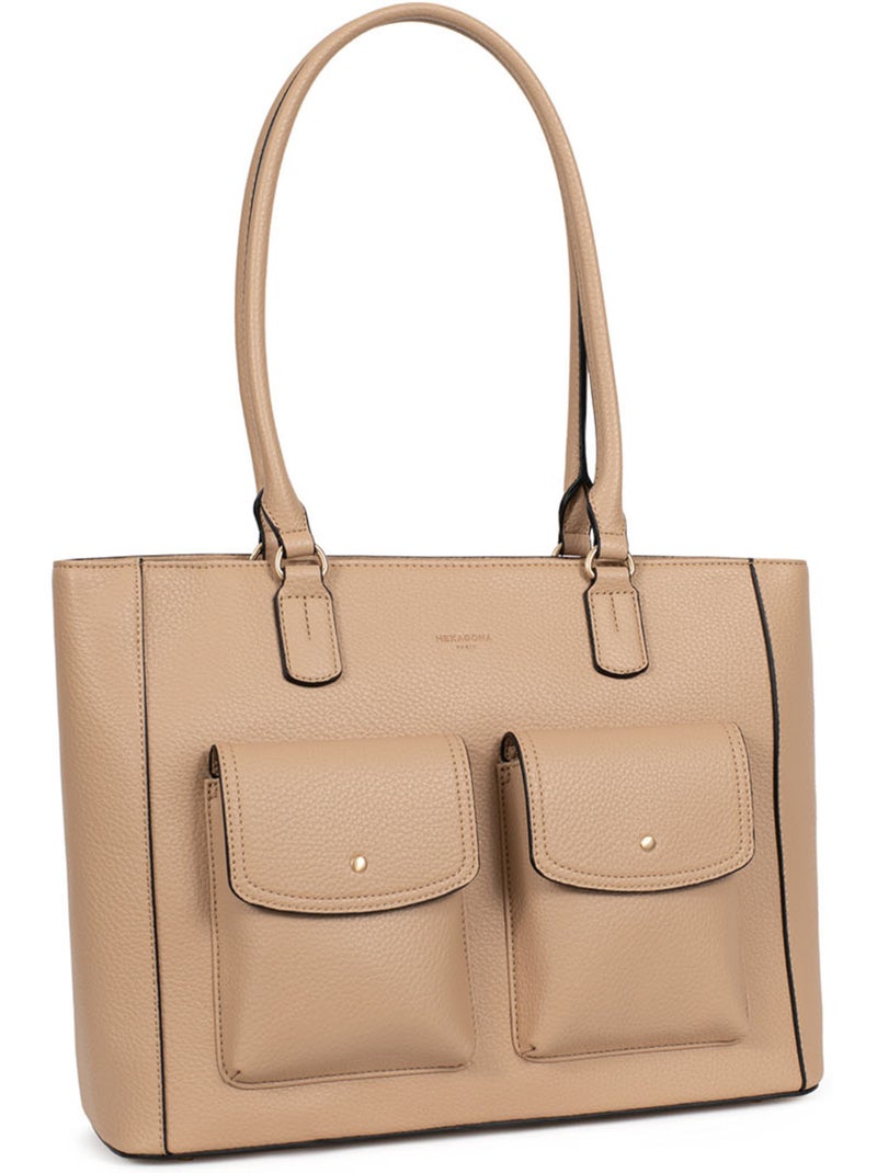 Sac porté épaule 2 anses  a4 zora hexagona Beige sable - Kiabi