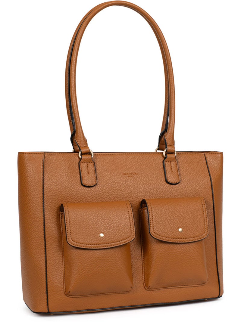 Sac porté épaule 2 anses  a4 zora hexagona Marron caramel - Kiabi