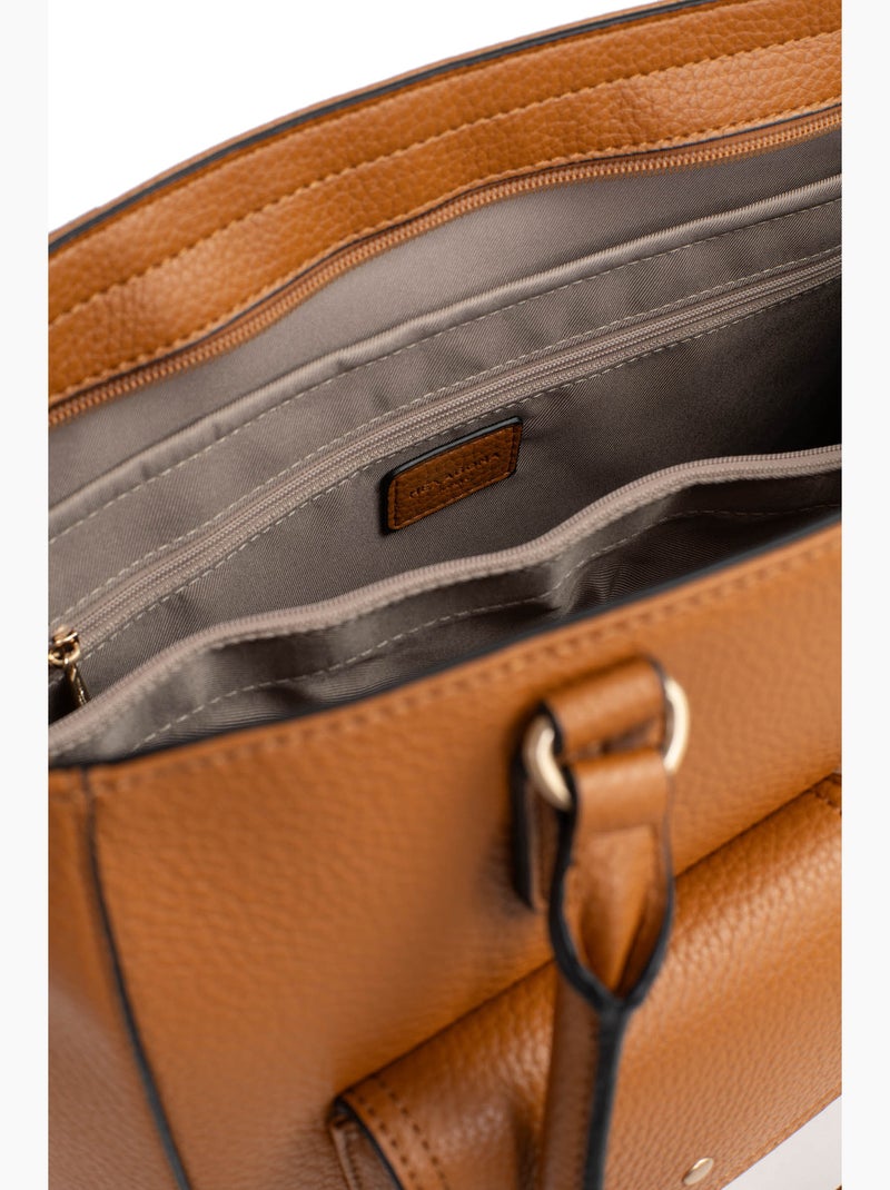 Sac porté épaule 2 anses  a4 zora hexagona Marron caramel - Kiabi