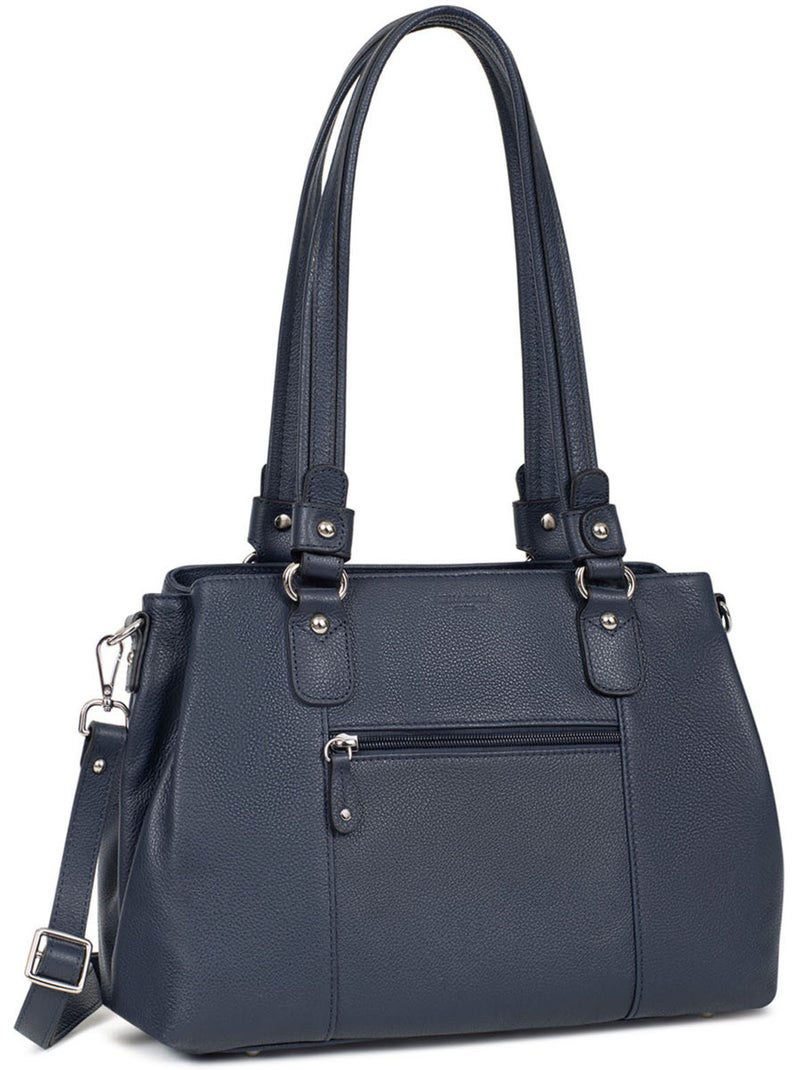 Sac porté épaule 2 anses  cuir confort hexagona Bleu marine - Kiabi