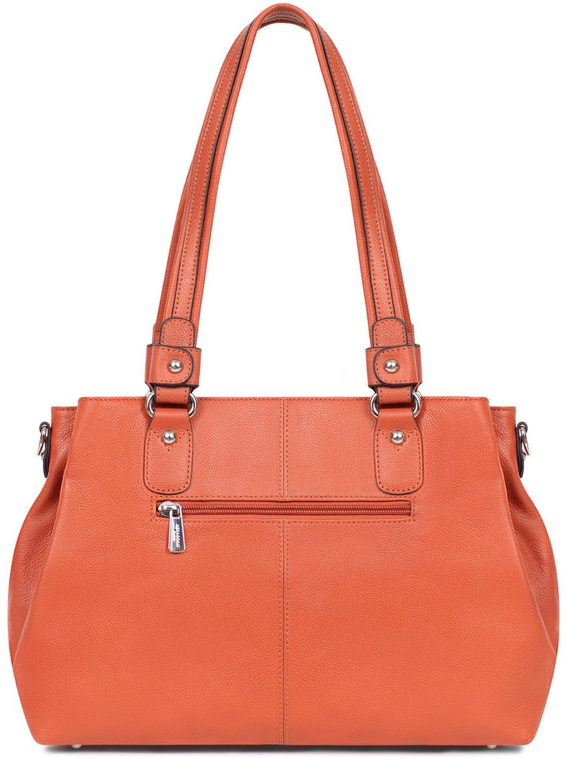 Sac porté épaule 2 anses  cuir confort hexagona Orange - Kiabi
