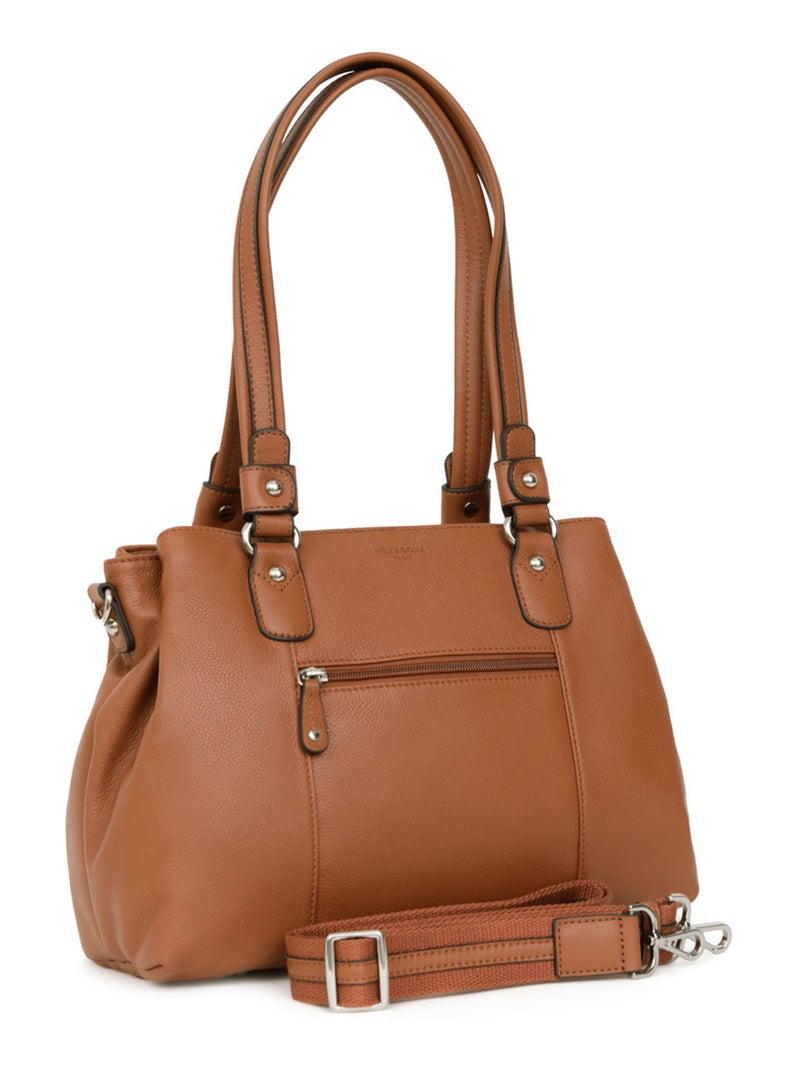 Sac porté épaule 2 anses  Cuir CONFORT Marron clair - Kiabi