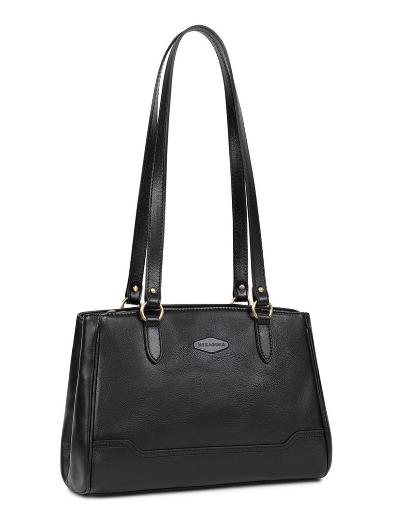 Sac porté épaule 2 anses  Cuir JEANNE Noir - Kiabi