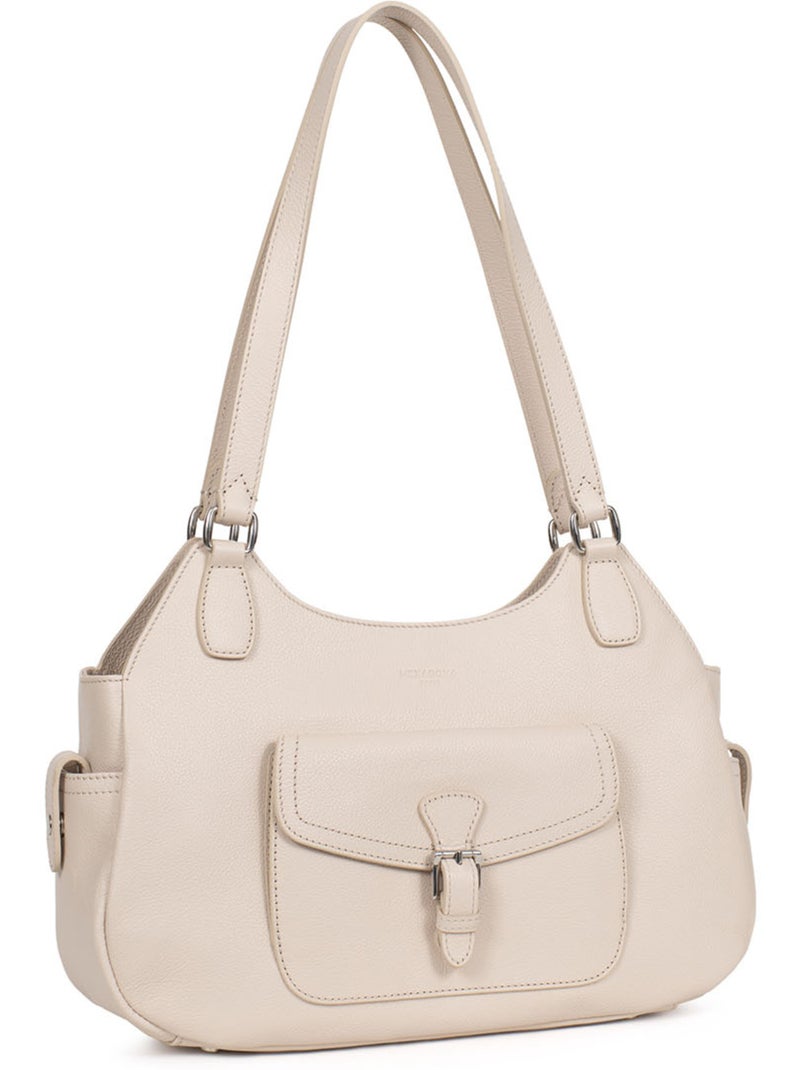 Sac porté épaule 2 anses  Cuir MIRABELLE Ivoire - Kiabi