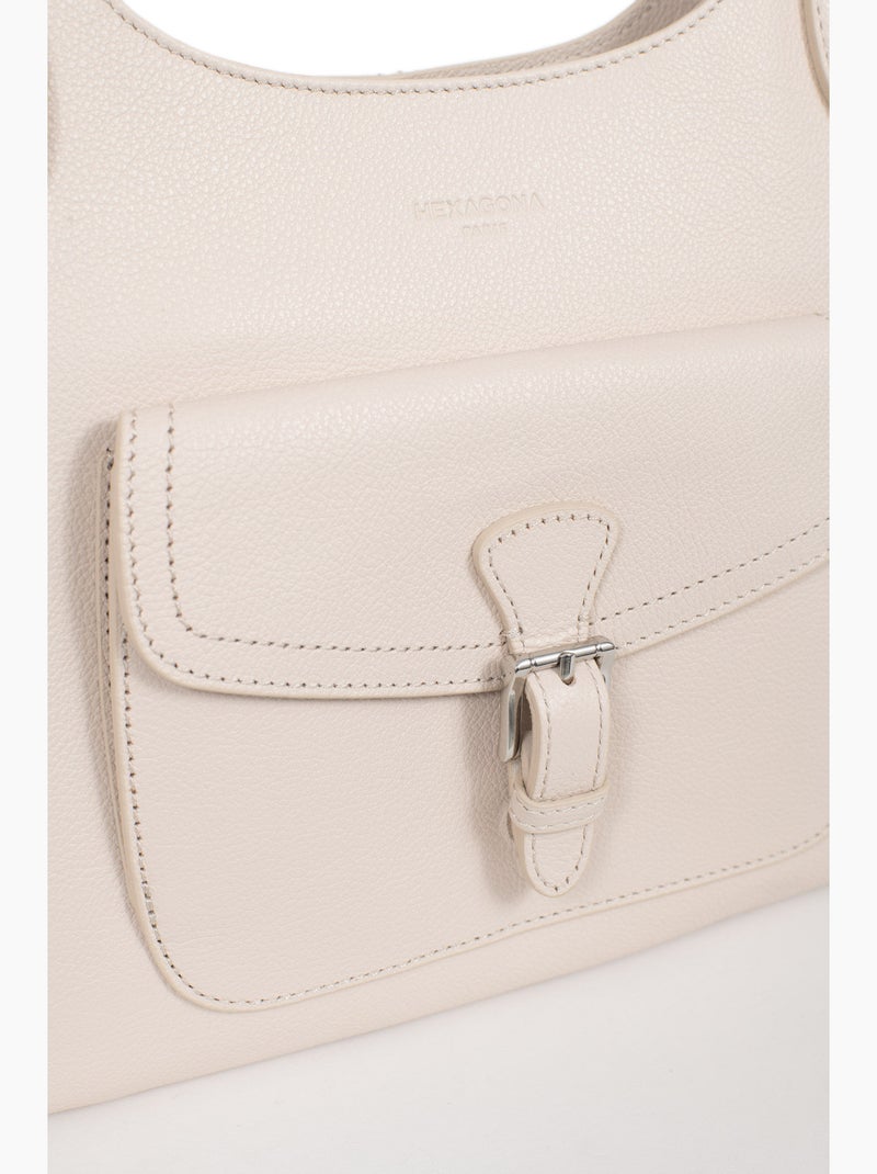 Sac porté épaule 2 anses  Cuir MIRABELLE Ivoire - Kiabi