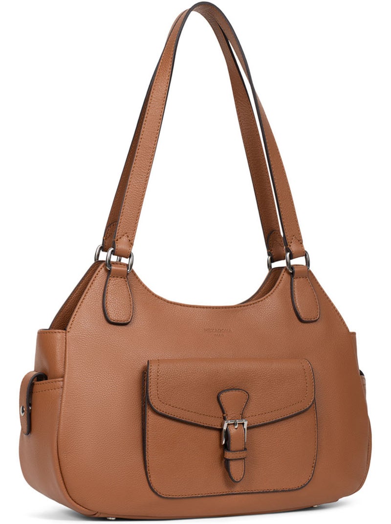 Sac porté épaule 2 anses  Cuir MIRABELLE Marron clair - Kiabi
