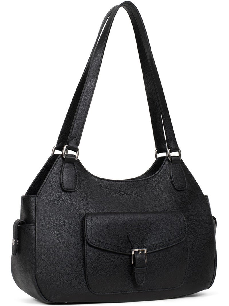 Sac porté épaule 2 anses  Cuir MIRABELLE Noir - Kiabi