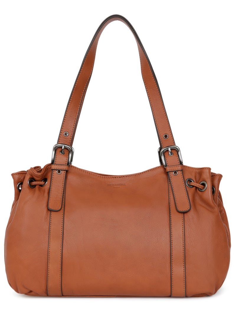 Sac porté épaule 2 anses  Cuir SAUVAGE Marron - Kiabi