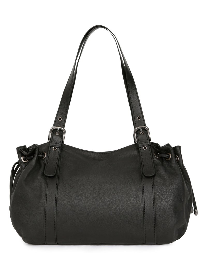 Sac porté épaule 2 anses  Cuir SAUVAGE Noir - Kiabi